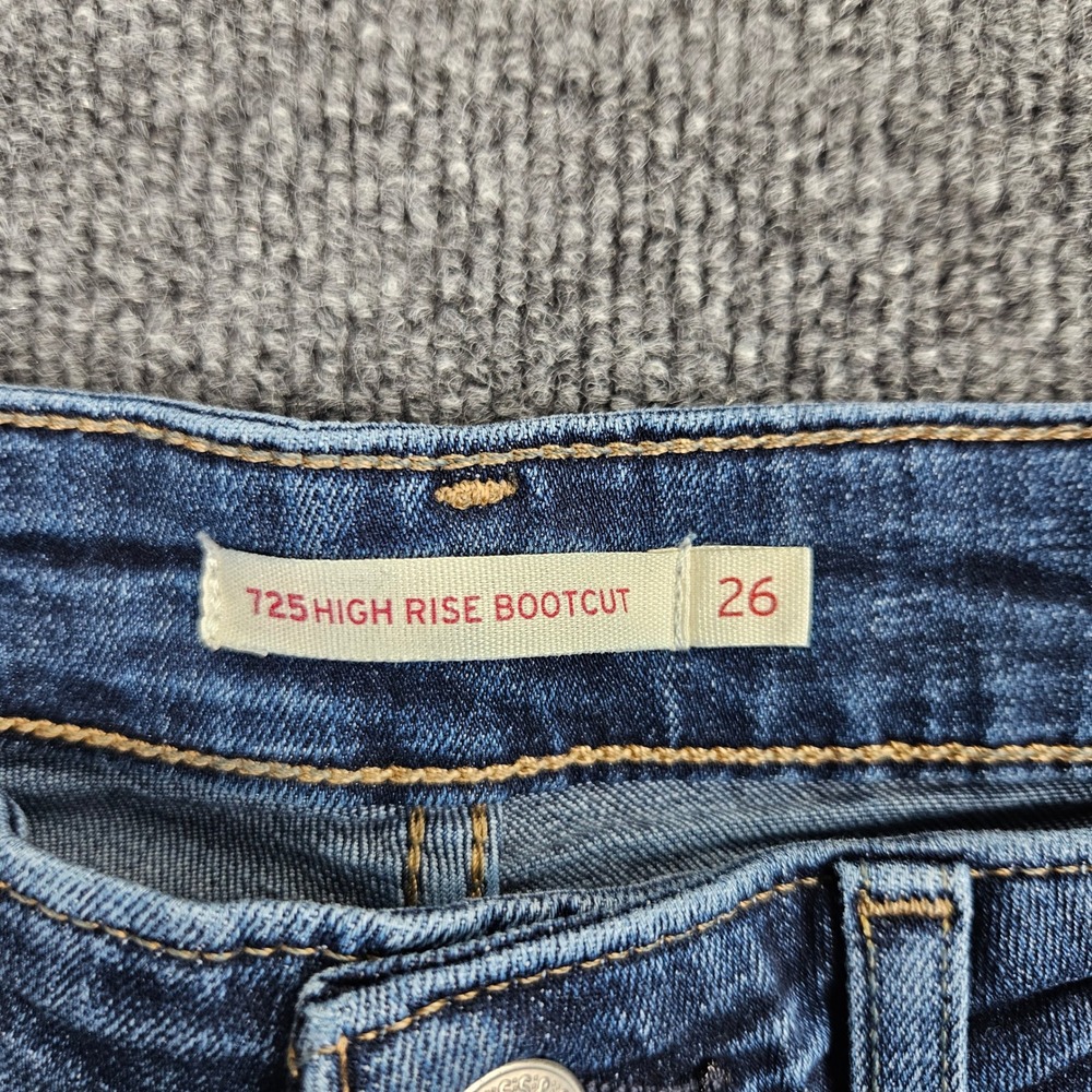 Levis 725 High Rise Bootcut Jeans Women's 26 Dark Wash Blue Denim Stretch Casual - Picture 2 of 9